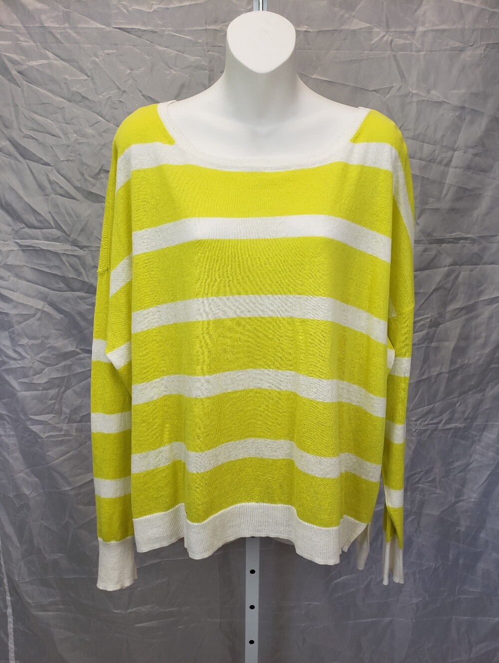 cabi Happy Hour Pullover 5958 Striped Knit Sweater Citron Yellow White Size L